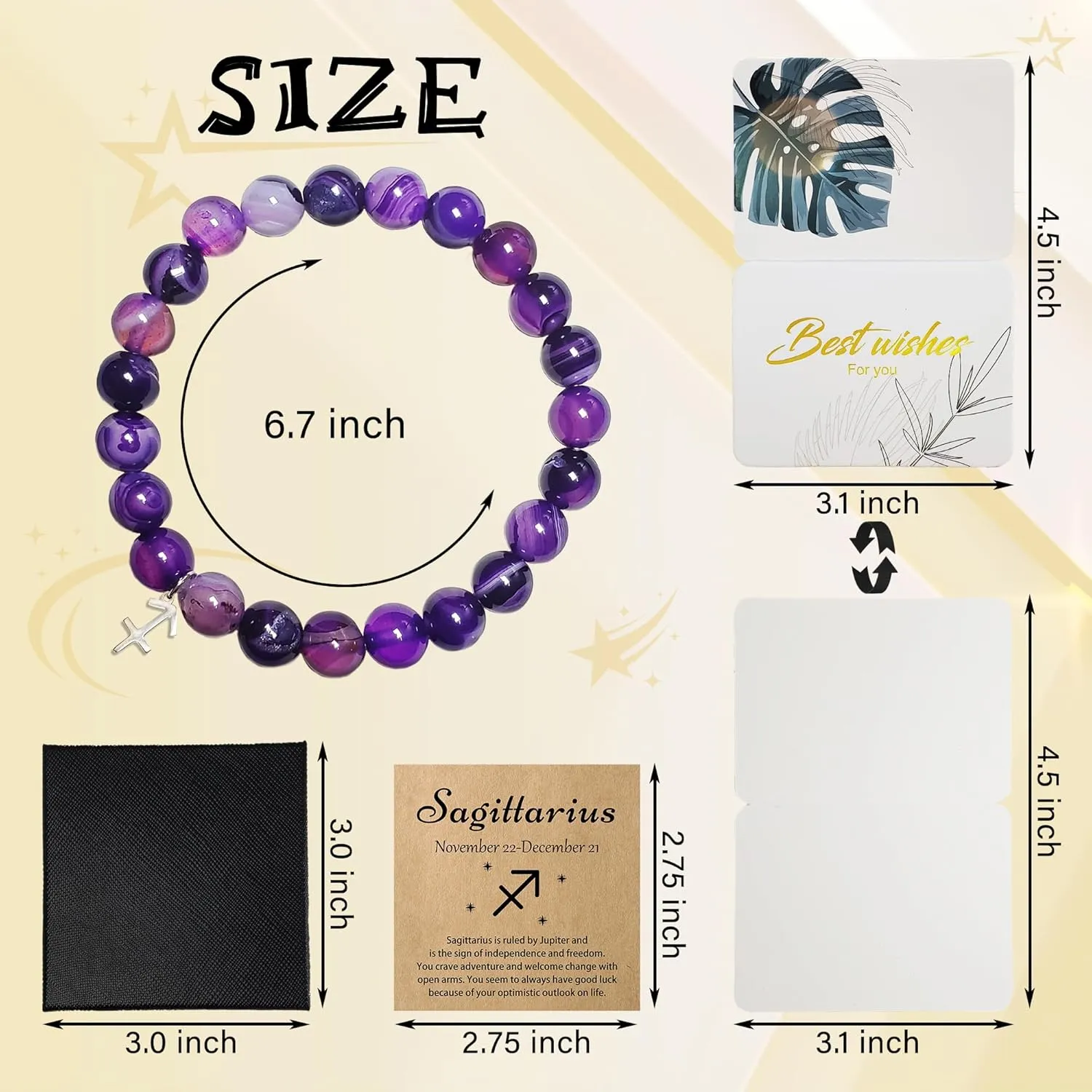 Zodiac Sagittarius Bracelets Birthday Gifts for Women, Astrology Present Constellation Crystal Bracelet, Purple Natural Stone Unique Jewelry with Wish Card for Sister Mom Friend