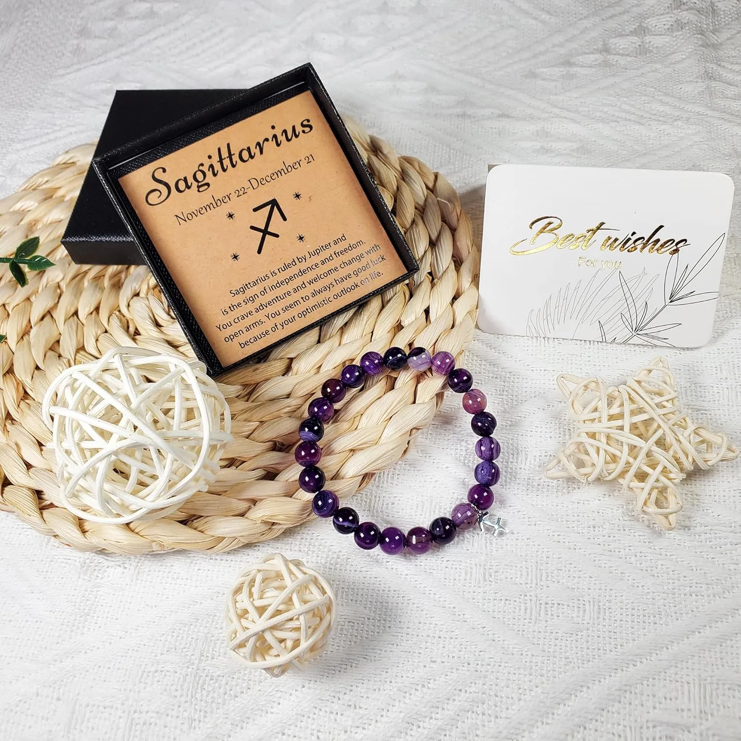 Zodiac Sagittarius Bracelets Birthday Gifts for Women, Astrology Present Constellation Crystal Bracelet, Purple Natural Stone Unique Jewelry with Wish Card for Sister Mom Friend