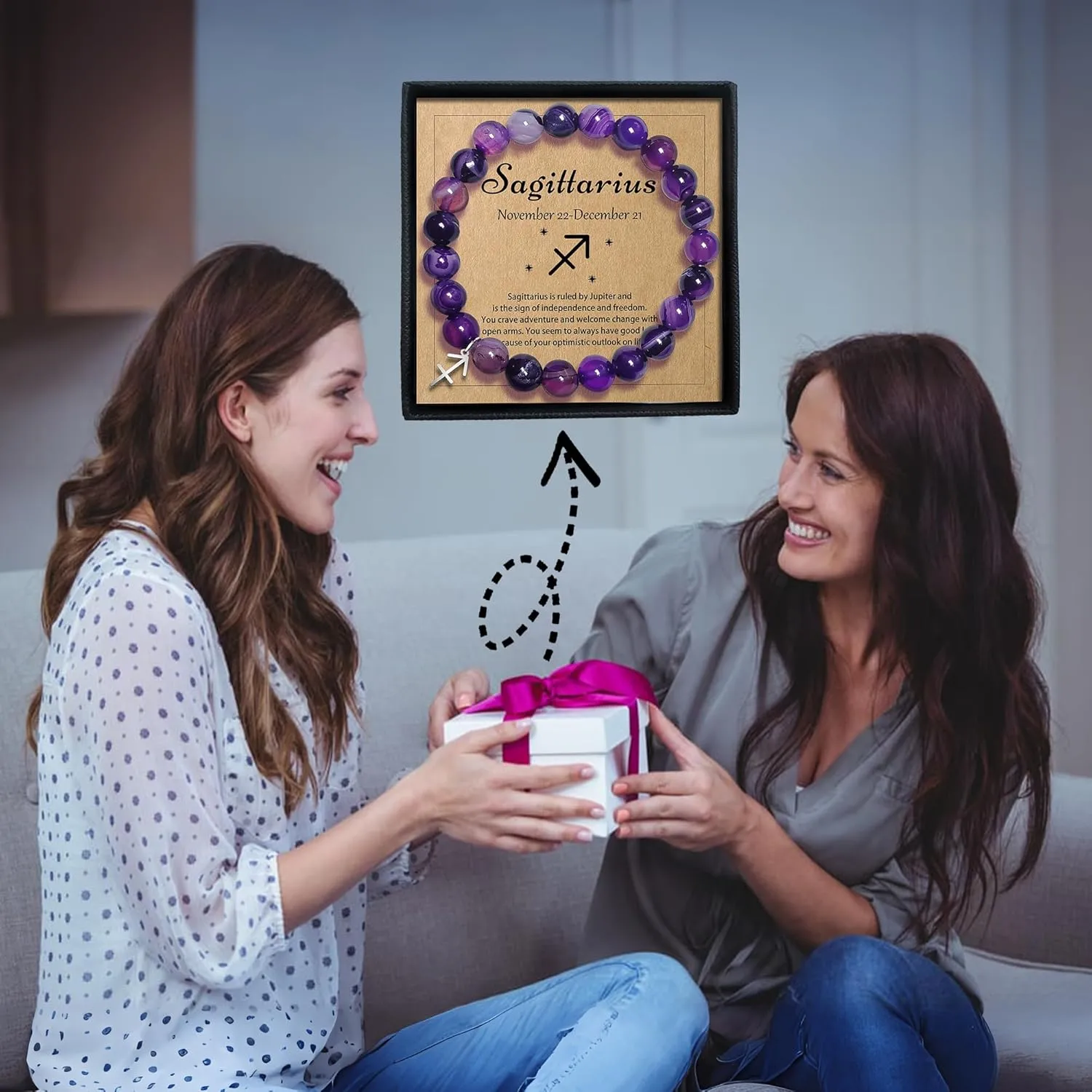 Zodiac Sagittarius Bracelets Birthday Gifts for Women, Astrology Present Constellation Crystal Bracelet, Purple Natural Stone Unique Jewelry with Wish Card for Sister Mom Friend