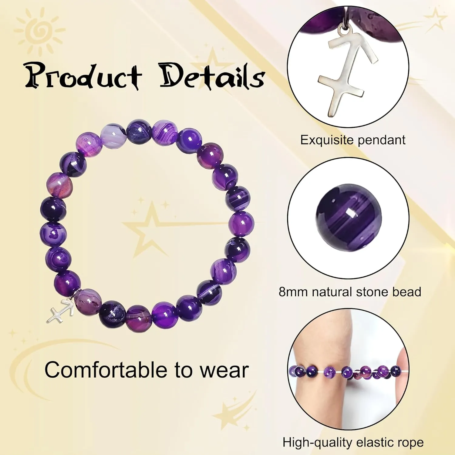 Zodiac Sagittarius Bracelets Birthday Gifts for Women, Astrology Present Constellation Crystal Bracelet, Purple Natural Stone Unique Jewelry with Wish Card for Sister Mom Friend