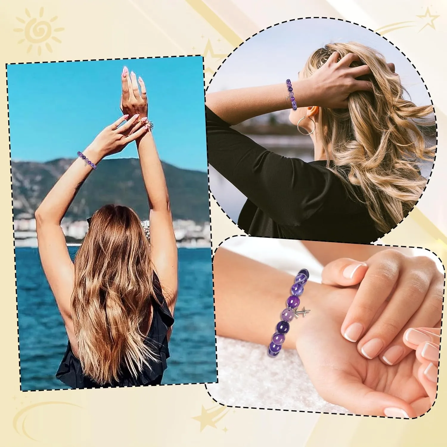 Zodiac Sagittarius Bracelets Birthday Gifts for Women, Astrology Present Constellation Crystal Bracelet, Purple Natural Stone Unique Jewelry with Wish Card for Sister Mom Friend