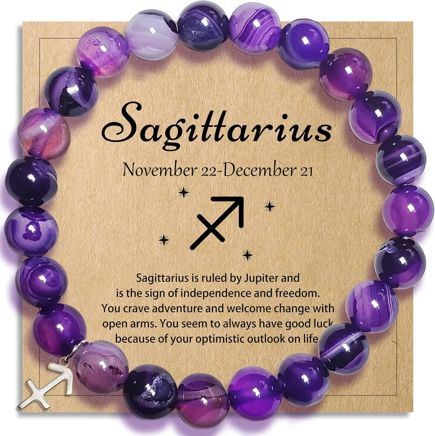 Zodiac Sagittarius Bracelets Birthday Gifts for Women, Astrology Present Constellation Crystal Bracelet, Purple Natural Stone Unique Jewelry with Wish Card for Sister Mom Friend