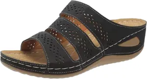 ZSpzx Wedge Sandals For Women 2025,Women's Slide Sandals,Comfortable Casual Walking Straps Slip-On Low Orthotic Slides Orthopedic Beach Breathable Plantar Fasciitis Bunion Sandal for Daily Wear