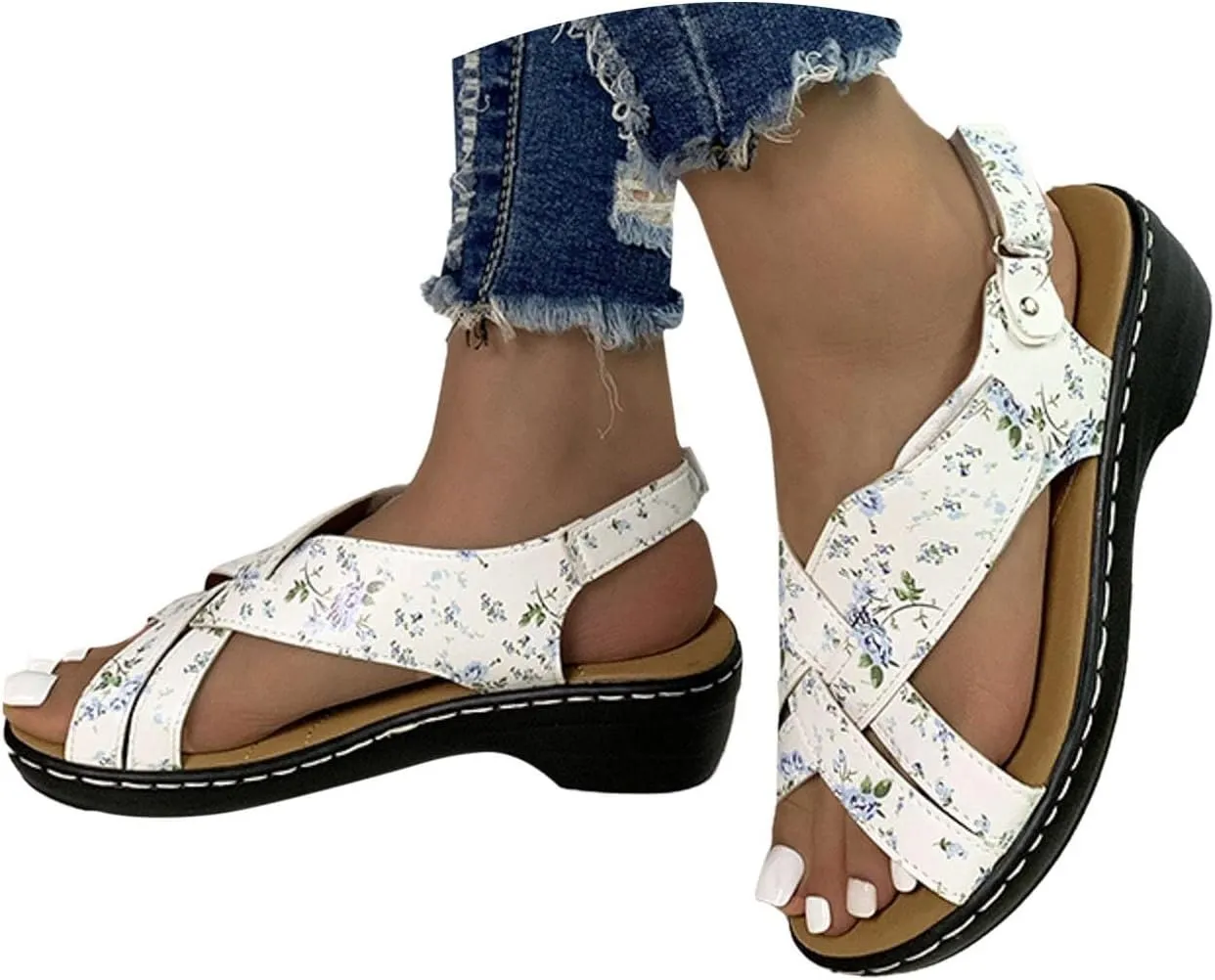 ZSpzx Women's Orthopedic Arch Support Sandals Comfortable for Women Foot Plantar Fasciitis Bunion Slide Open Toe Crisscross Straps Slip On Dressy Summer Adjustable Walking Casual Orthotic Beach Shoes
