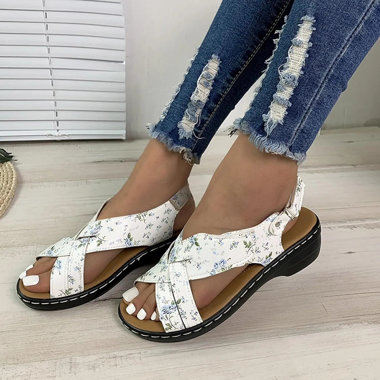 ZSpzx Women's Orthopedic Arch Support Sandals Comfortable for Women Foot Plantar Fasciitis Bunion Slide Open Toe Crisscross Straps Slip On Dressy Summer Adjustable Walking Casual Orthotic Beach Shoes